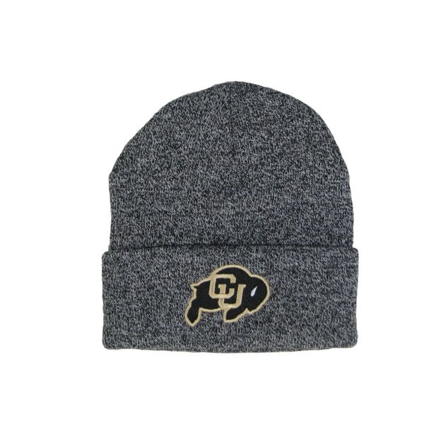 Heather grey knit cuffed beanie with the CU Buffalo logo embroidered on cuff.